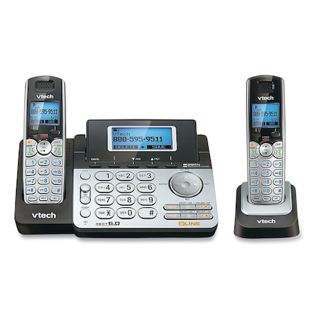 Vtech DS6151-2 Two-Handset Two-Line Cordless Phone with Answering System, Black/Silver 80-0883-00